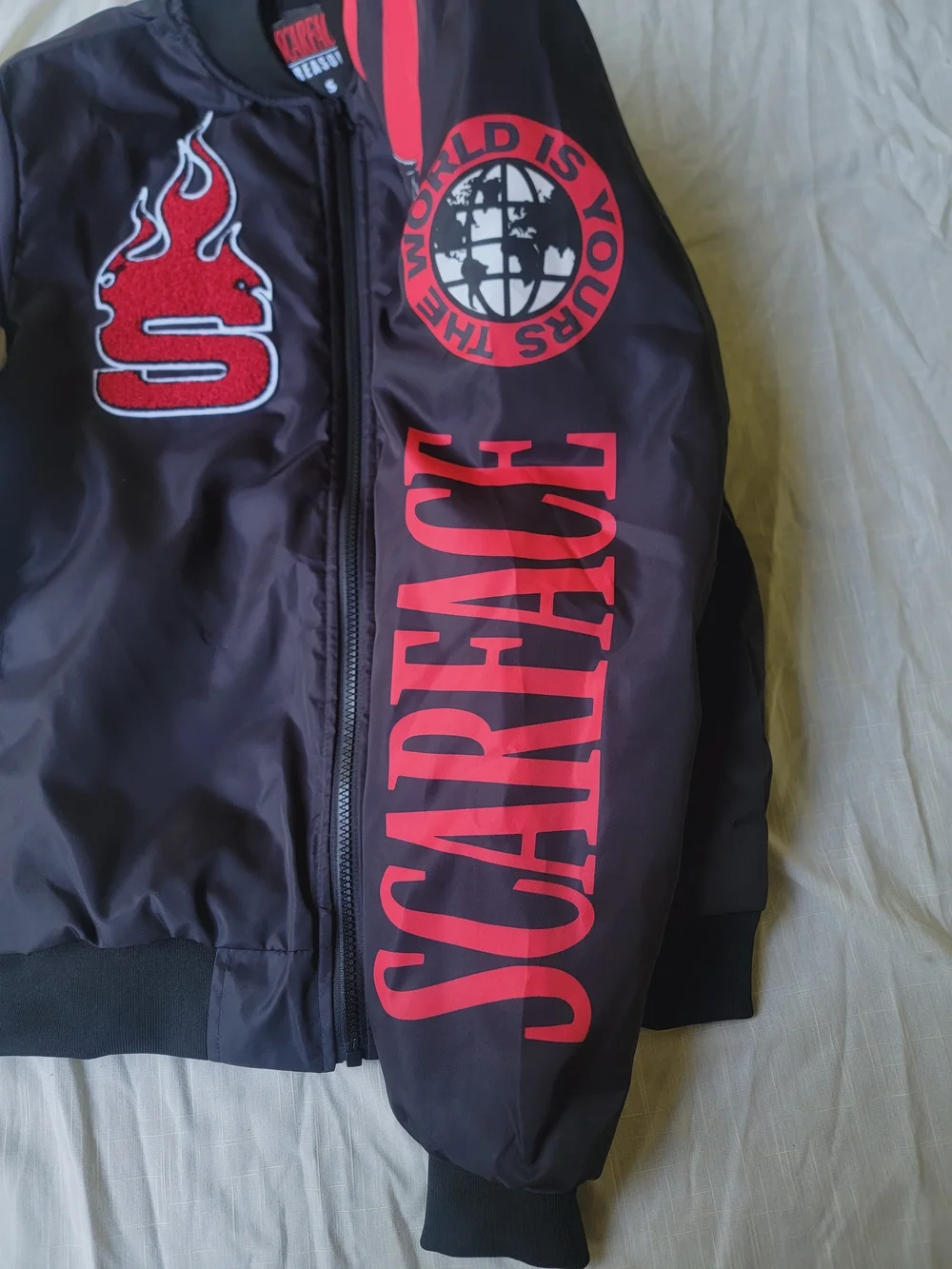 Reason SCARFACE  Black Red Nostalgic Bomber Racer Stripe Bomber Jacket Nwt S